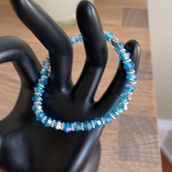 Hand Crafted Jewelry - HAND CRAFTED STRETCHY CRYSTAL BRACELET AB Aqua Blue Bicone Crystals